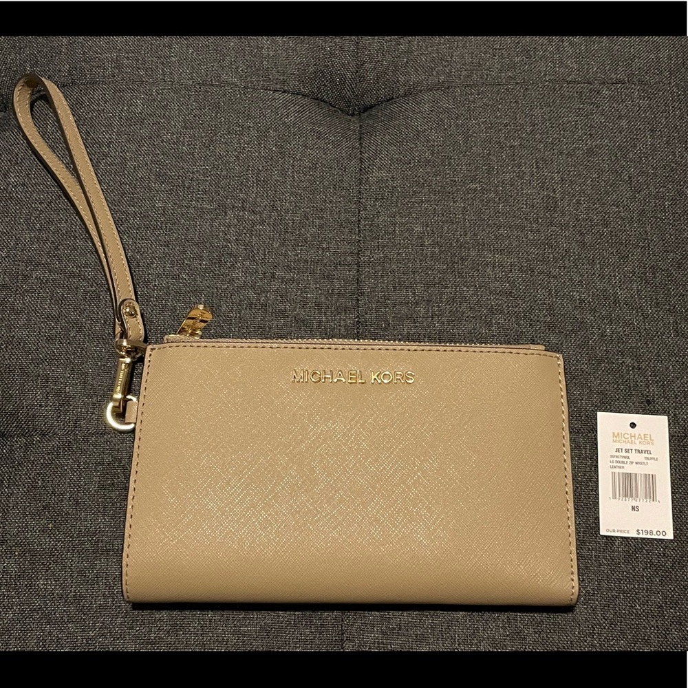 Michael Kors Jet Set Travel Saffiano Leather Double Zip Wristlet